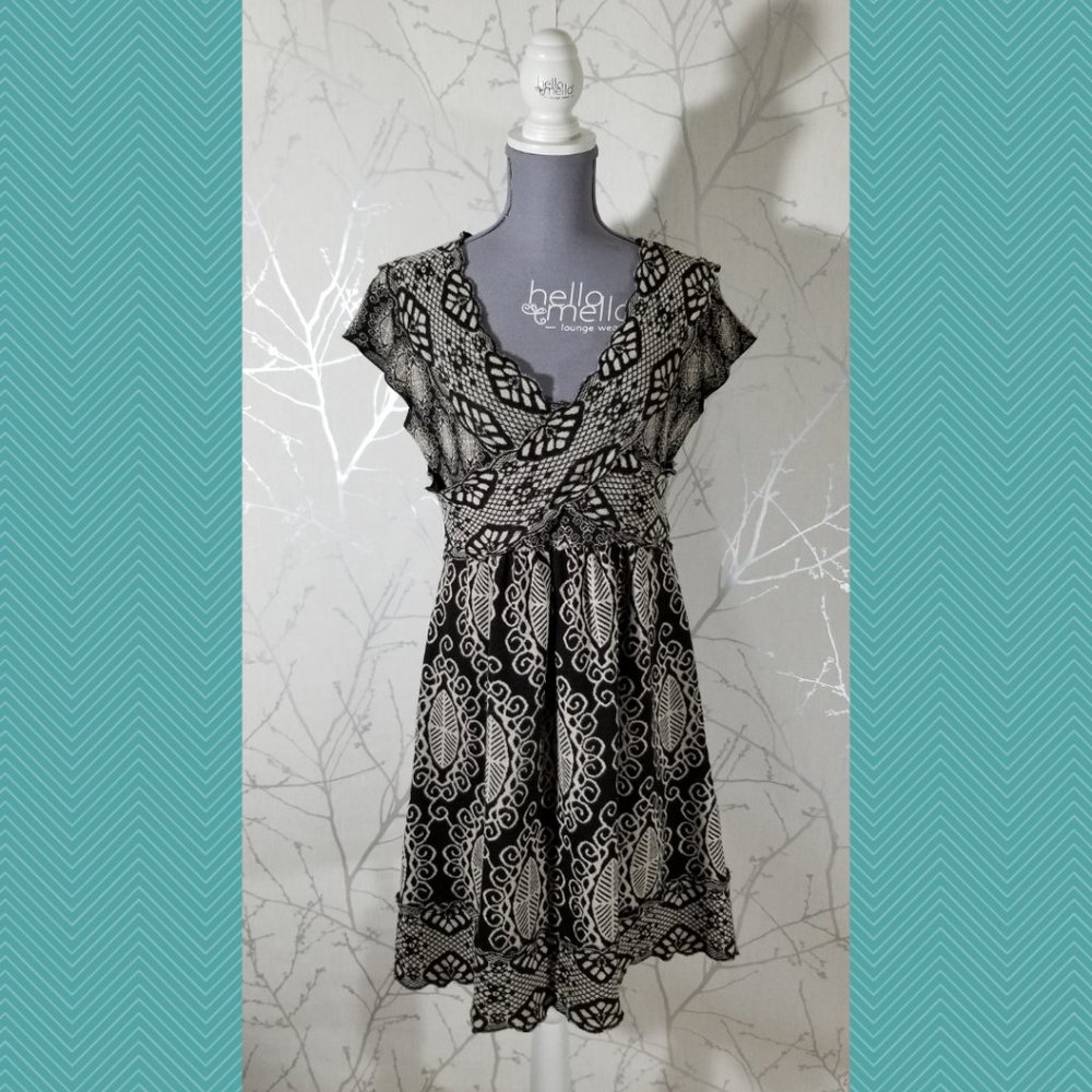 Knitted & Knotted Abstract Floral Wool Blend Sweater Dress
